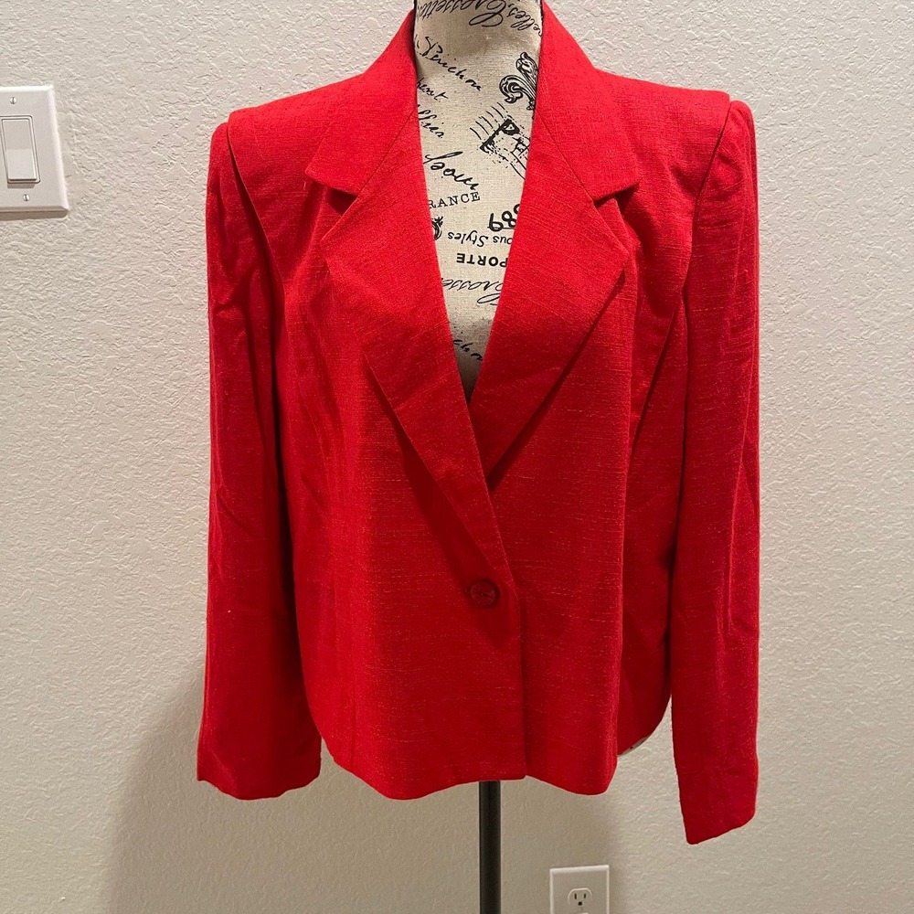 Austin Hill Women's Red Blazer Jacket 14 Single Button Classic‎ Business Casual